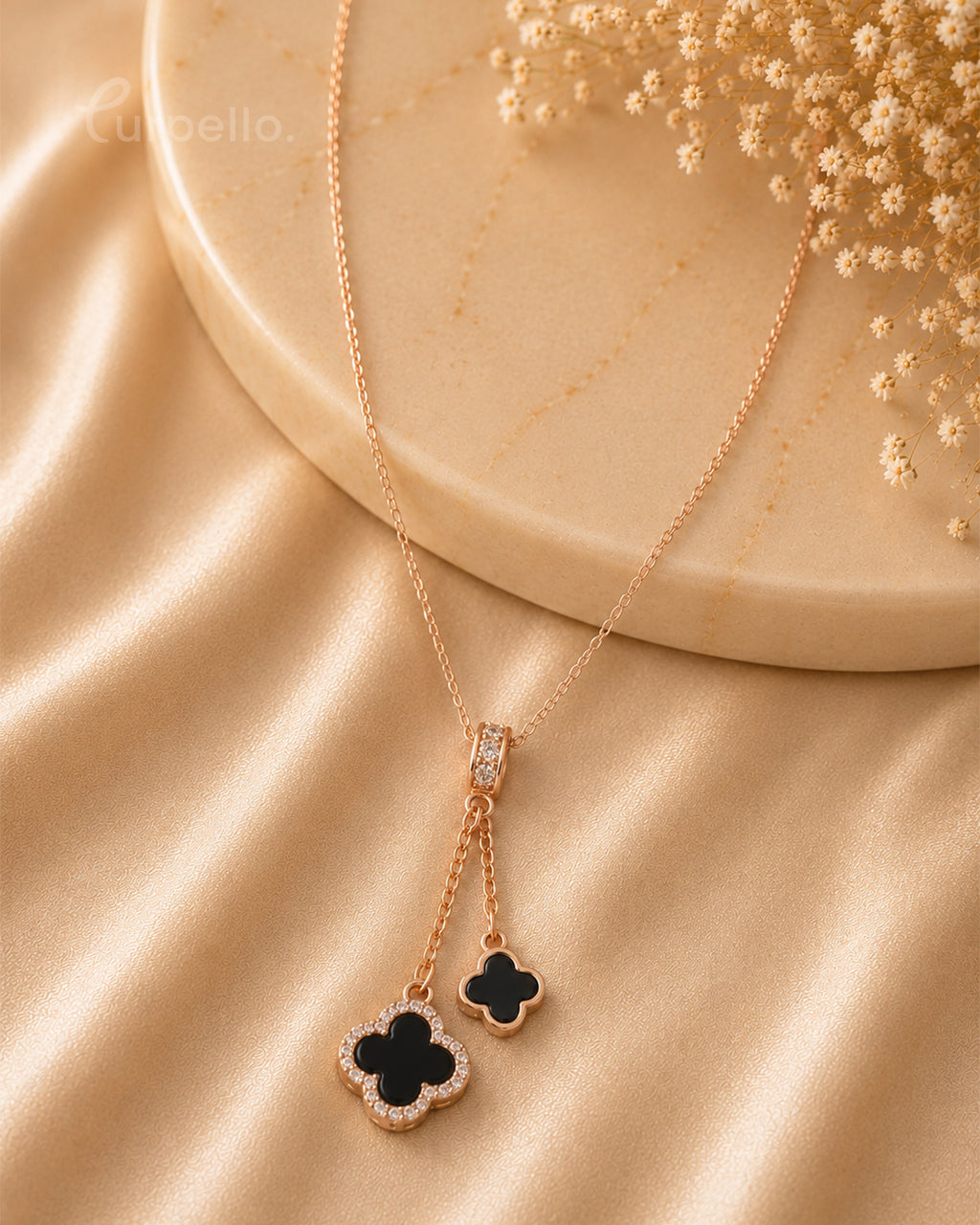 Purpello Black Clover Rose Gold Pendant Chain