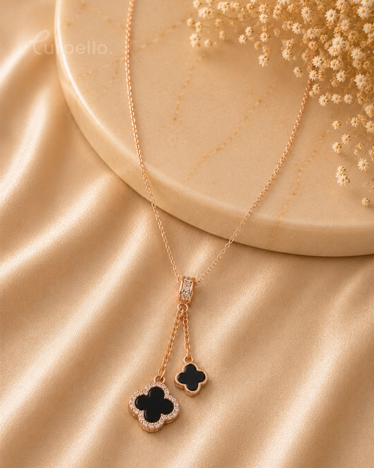Purpello Black Clover Rose Gold Pendant Chain