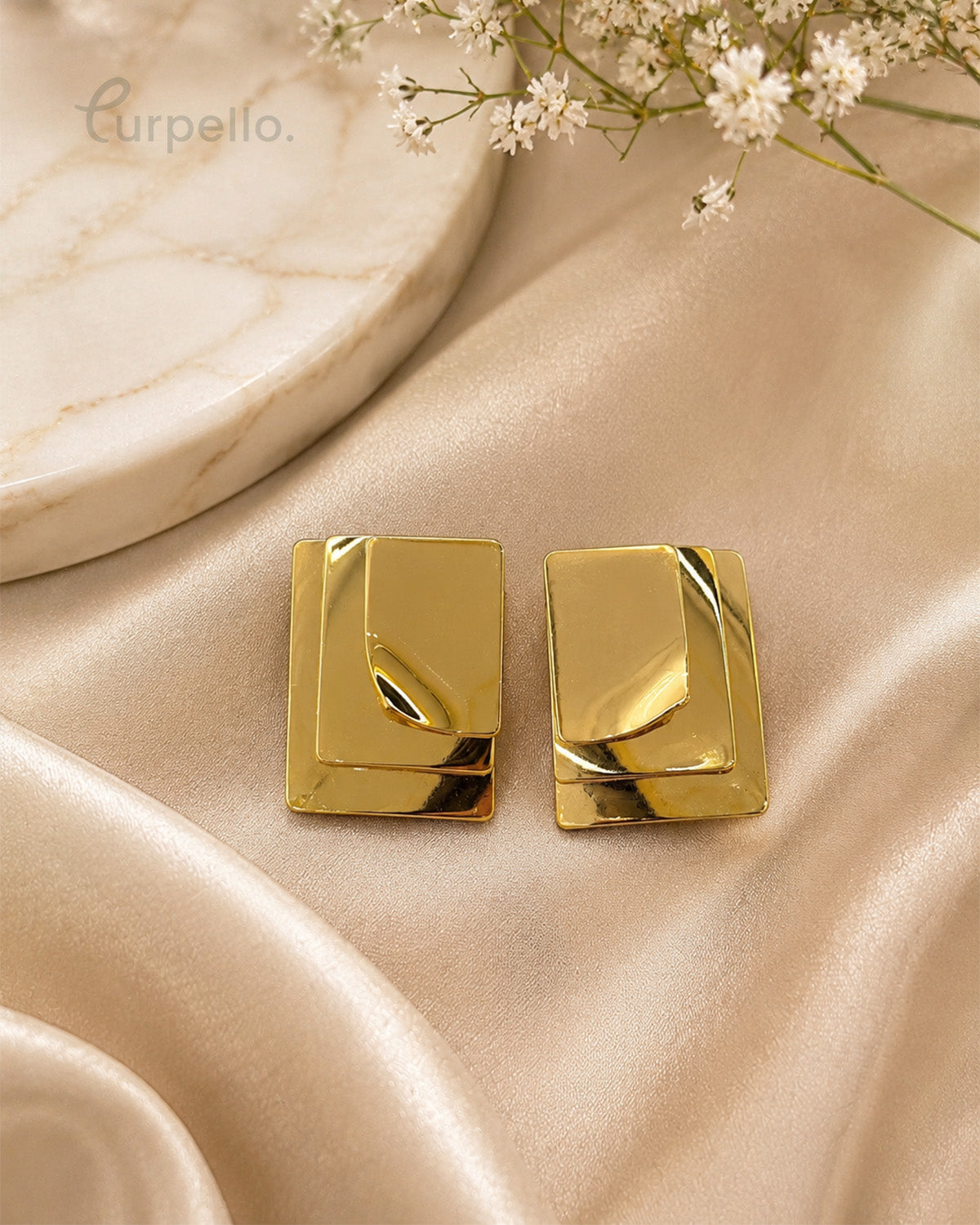 Purpello Luxe Geometric Gold Statement Stud Earrings