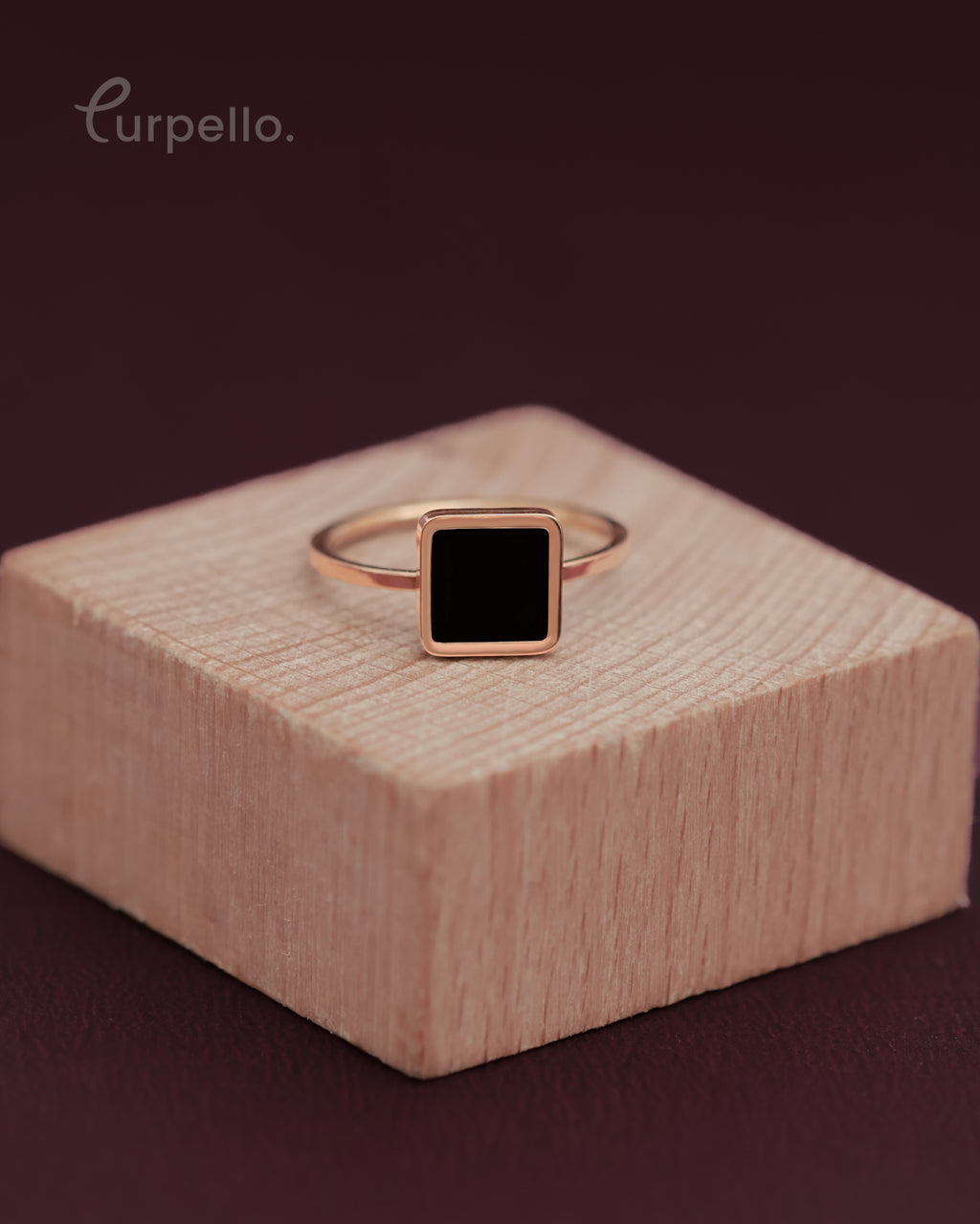 Purpello Minimal Square Black Stone Ring