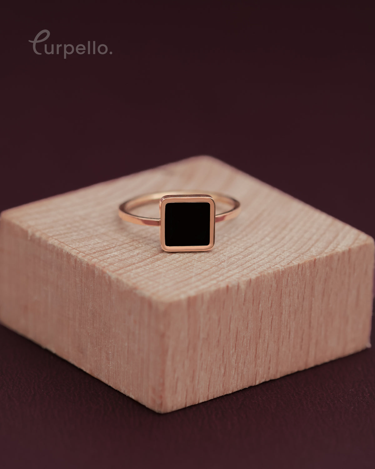 Purpello Minimal Square Black Stone Ring