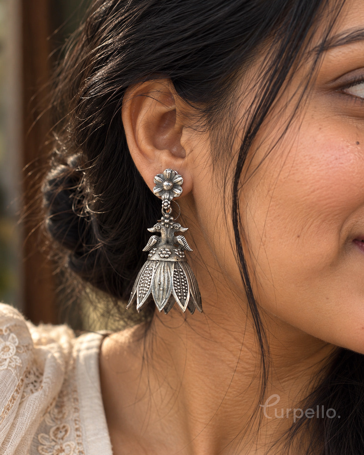 Mayuri Oxidised Silver Statement Jhumka Earrings
