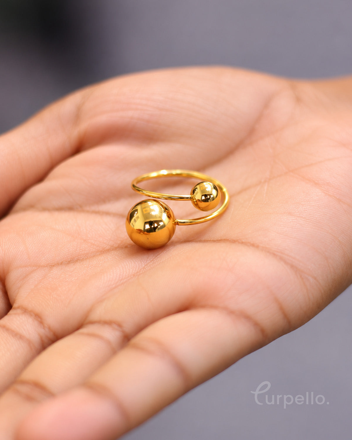 Dual Ball Gold Anti-tarnish Ring