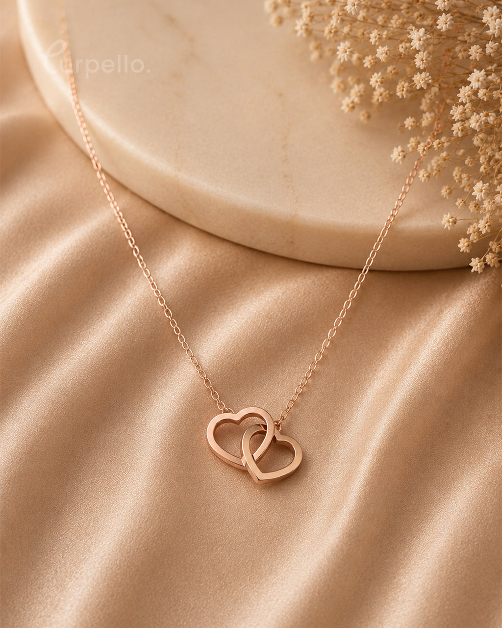 Purpello Interlocking Hearts Rose Gold Pendant Chain