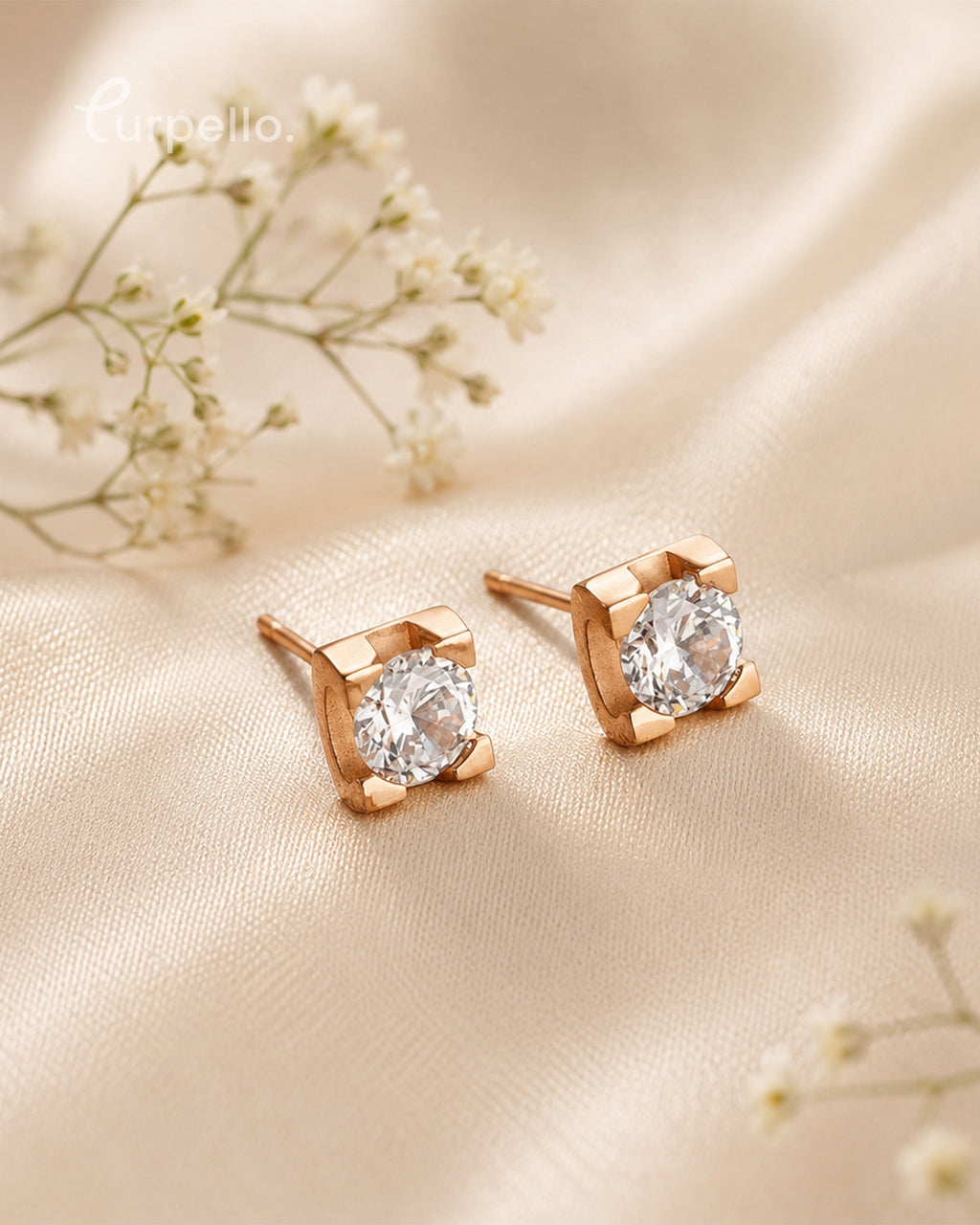 Rose Gold Diamond Replica Stud Earrings