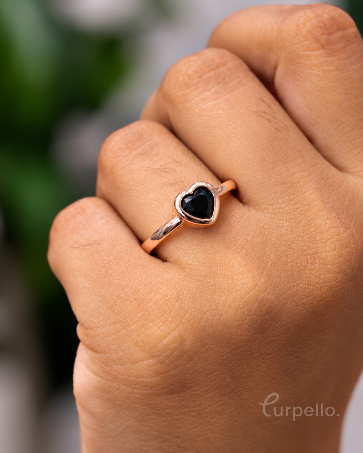 Black Stone Rose Gold Adjustable Ring