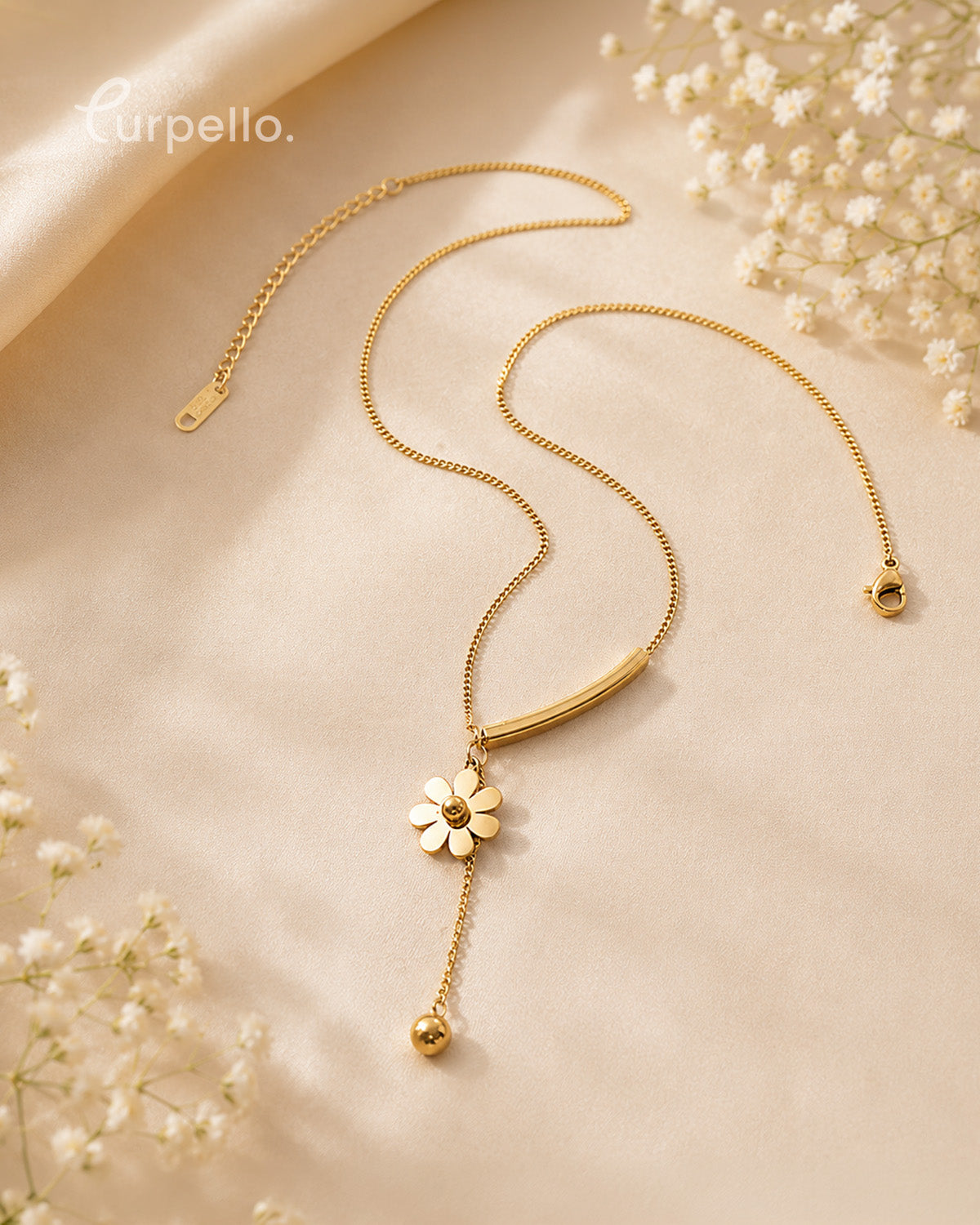 Daisy Charm Anti-Tarnish Gold Drop Pendant Necklace