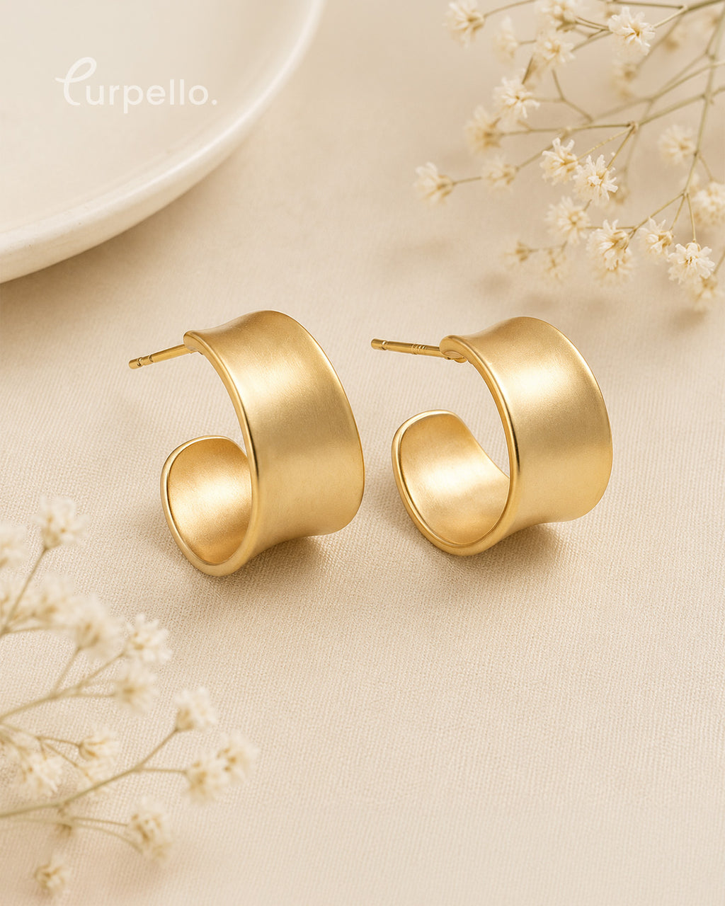 Purpello Matte Gold Wide Huggie Hoop Earrings