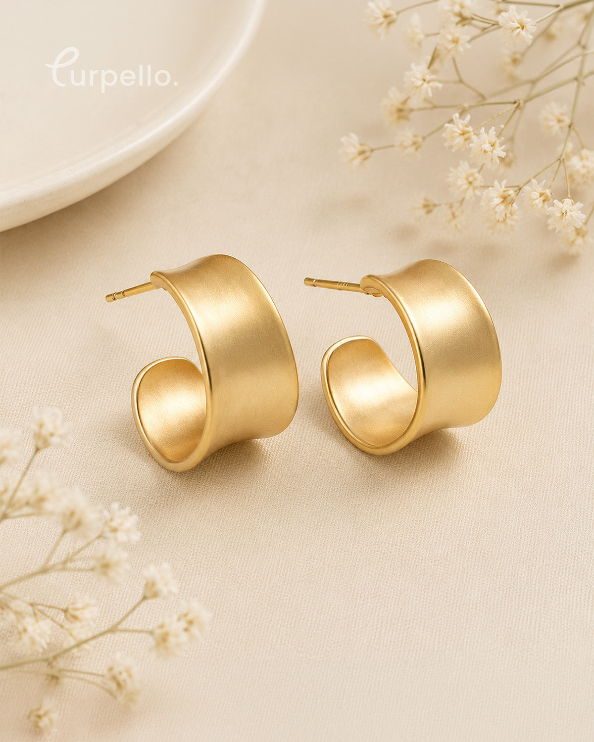 Purpello Matte Gold Wide Huggie Hoop Earrings