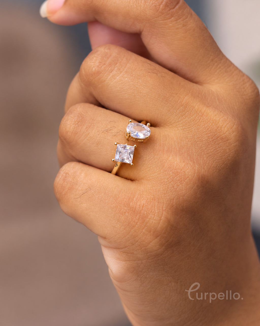 Dual Crystal Gold Ring -White