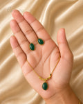 Purpello Emerald Green Oval Pendant Set
