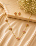 Purpello Pink Blossom Floral Chain & Stud Earrings Set