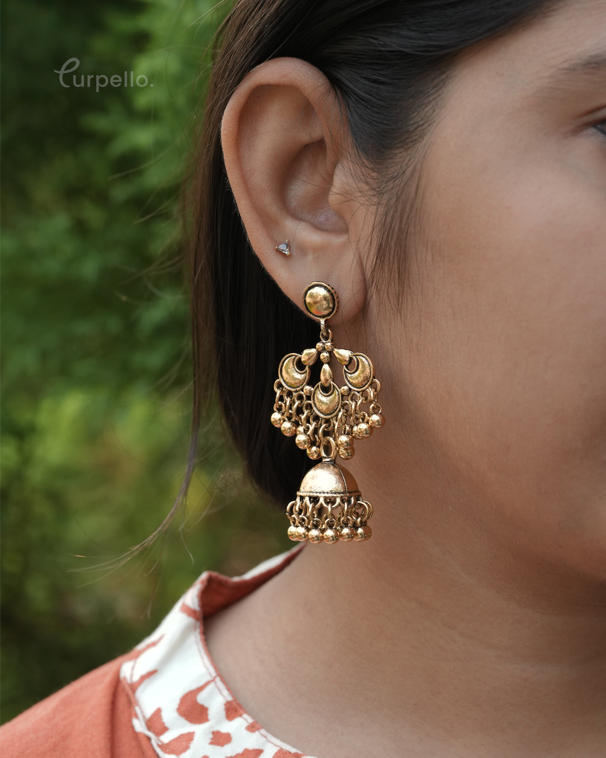 Gold Plated Chandbali Designed Antique Jhumki Earring