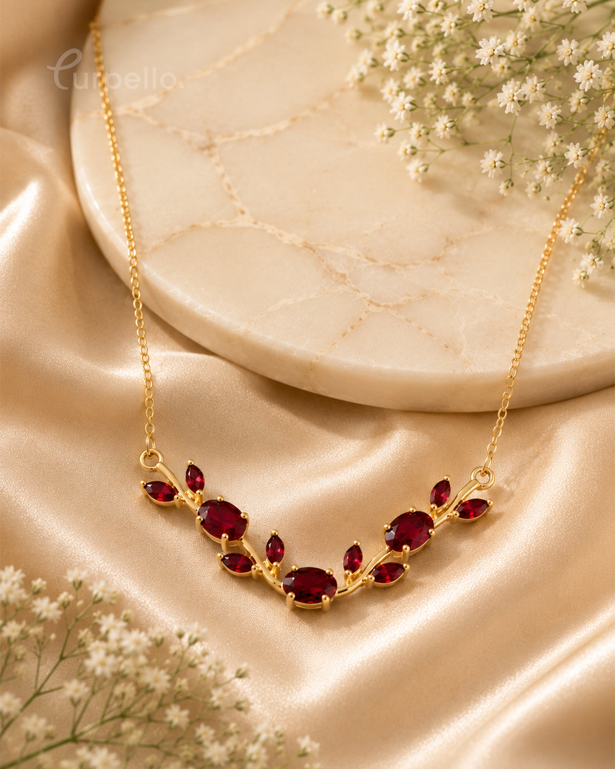 Purpello Ruby Red Leaf Necklace