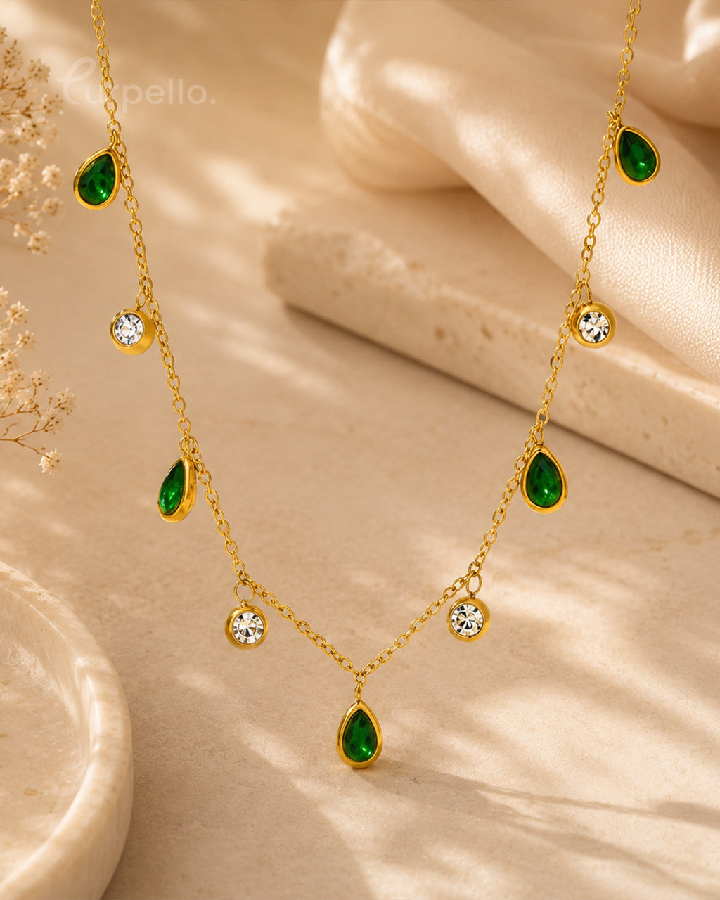 Purpello Premium Anti-tarnish Green Stone Necklace
