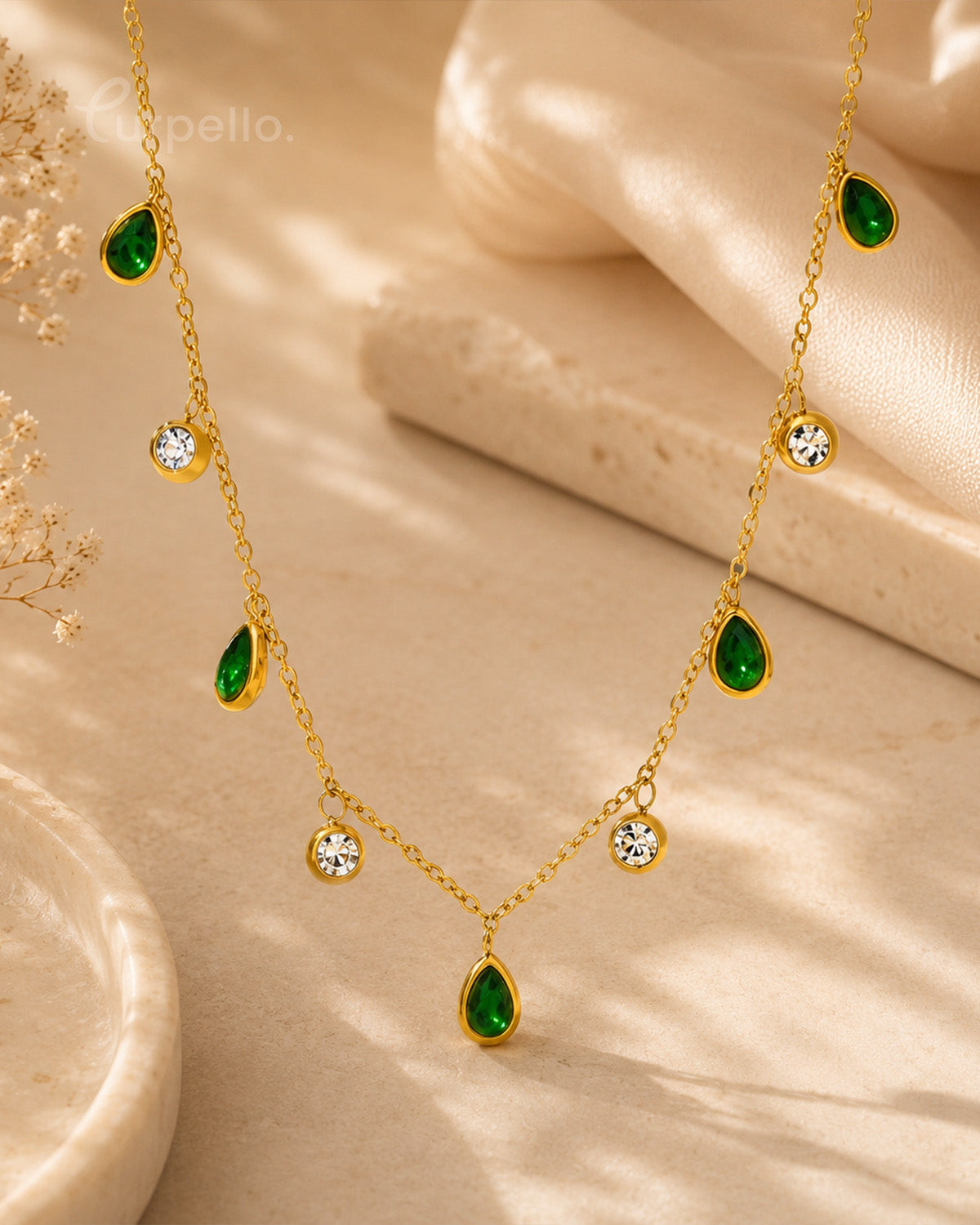 Purpello Premium Anti-tarnish Green Stone Necklace