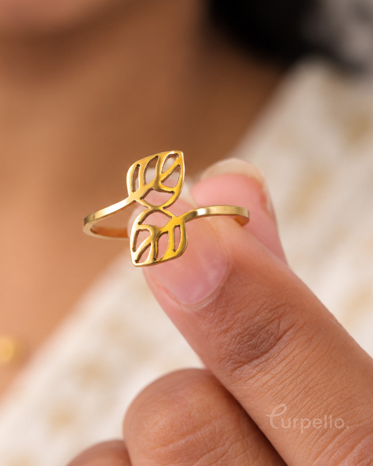 Golden Whisper Twin Leaf Ring