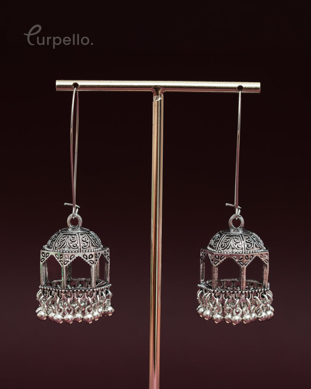 Purpello Silver Antique Dome Jhumka