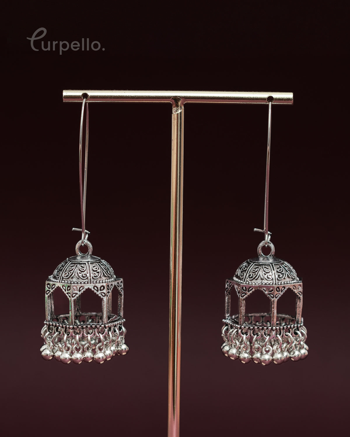 Purpello Silver Antique Dome Jhumka