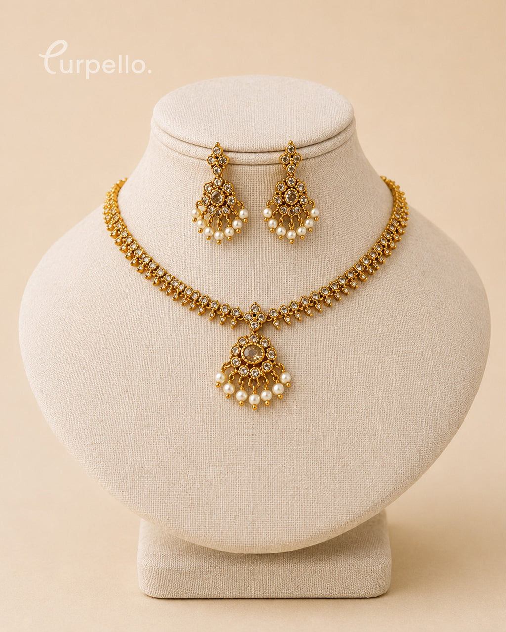 Purpello Antique Pearl Drop Pendant Necklace Set