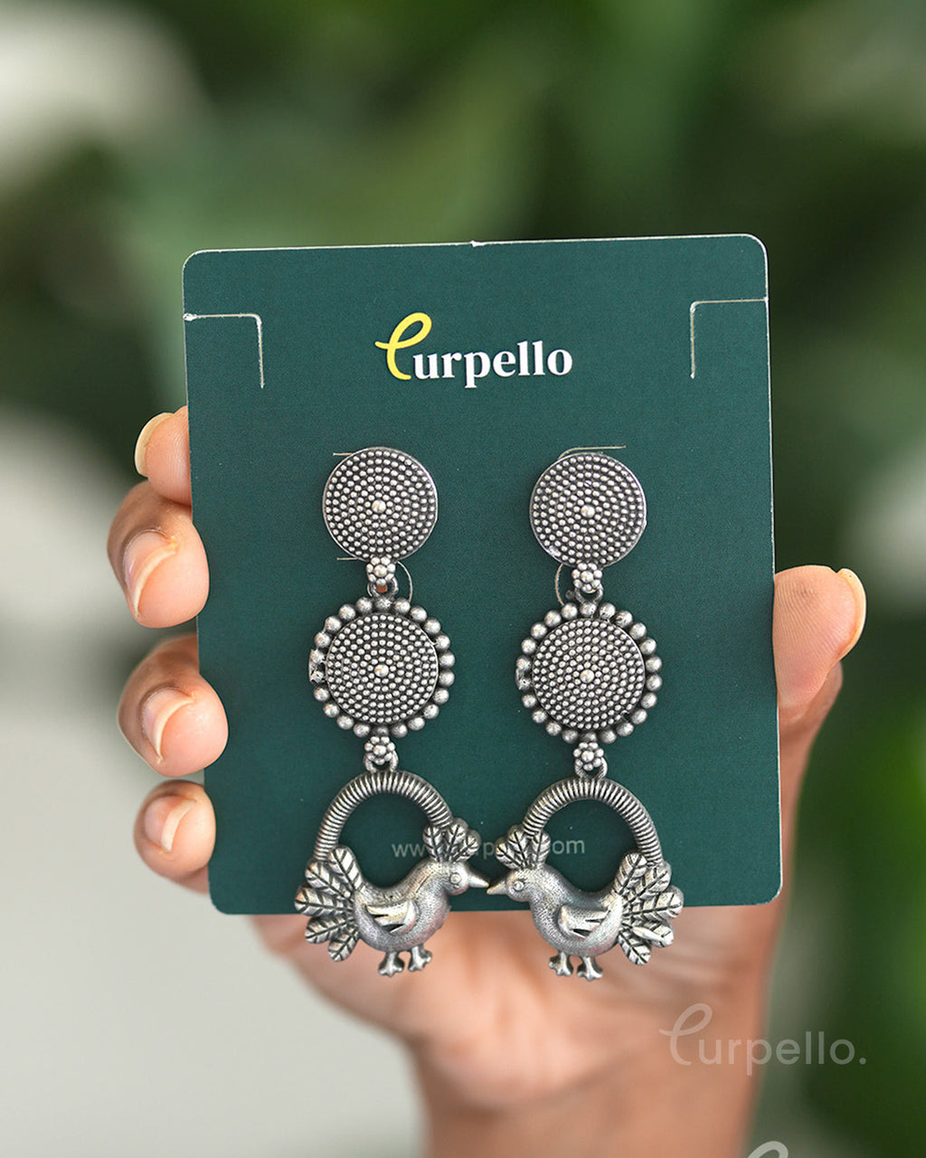 Mayuri Oxidised Silver Peacock Long Earrings