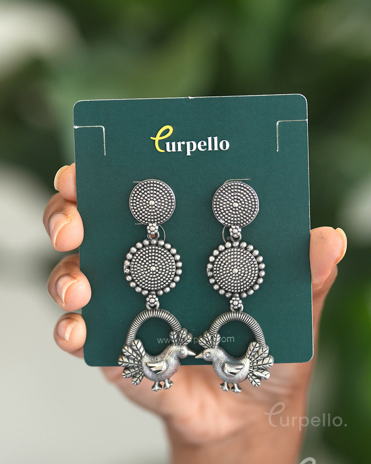 Mayuri Oxidised Silver Peacock Long Earrings