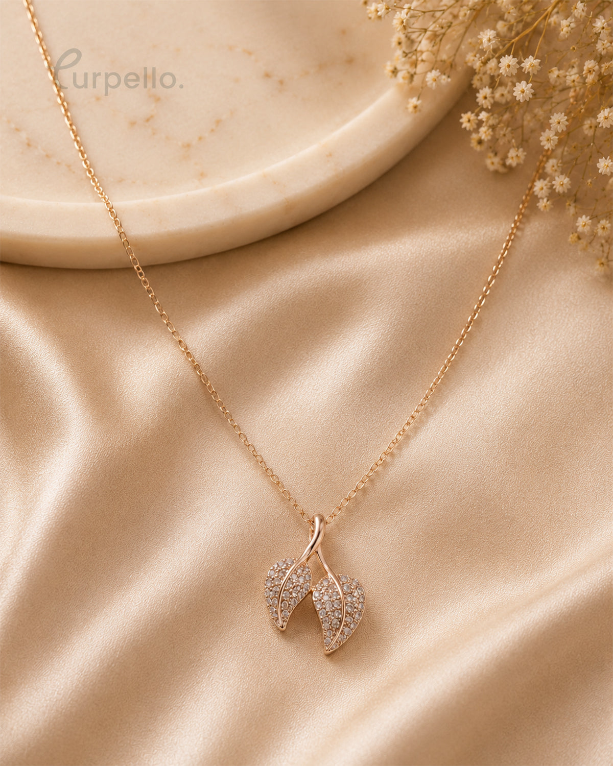 Purpello Enchanted Leaf Diamond Replica Pendant Necklace