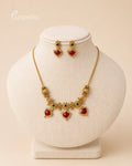 Purpello Antique Gold Necklace Set with Ruby Red