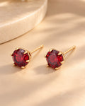 18K Gold-Plated Red Solitaire Stud Earrings