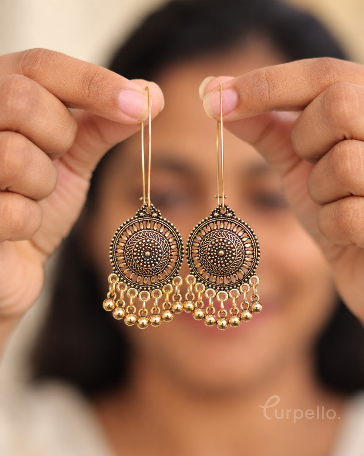 Mandira – Antique Gold Mandala Drop Earrings