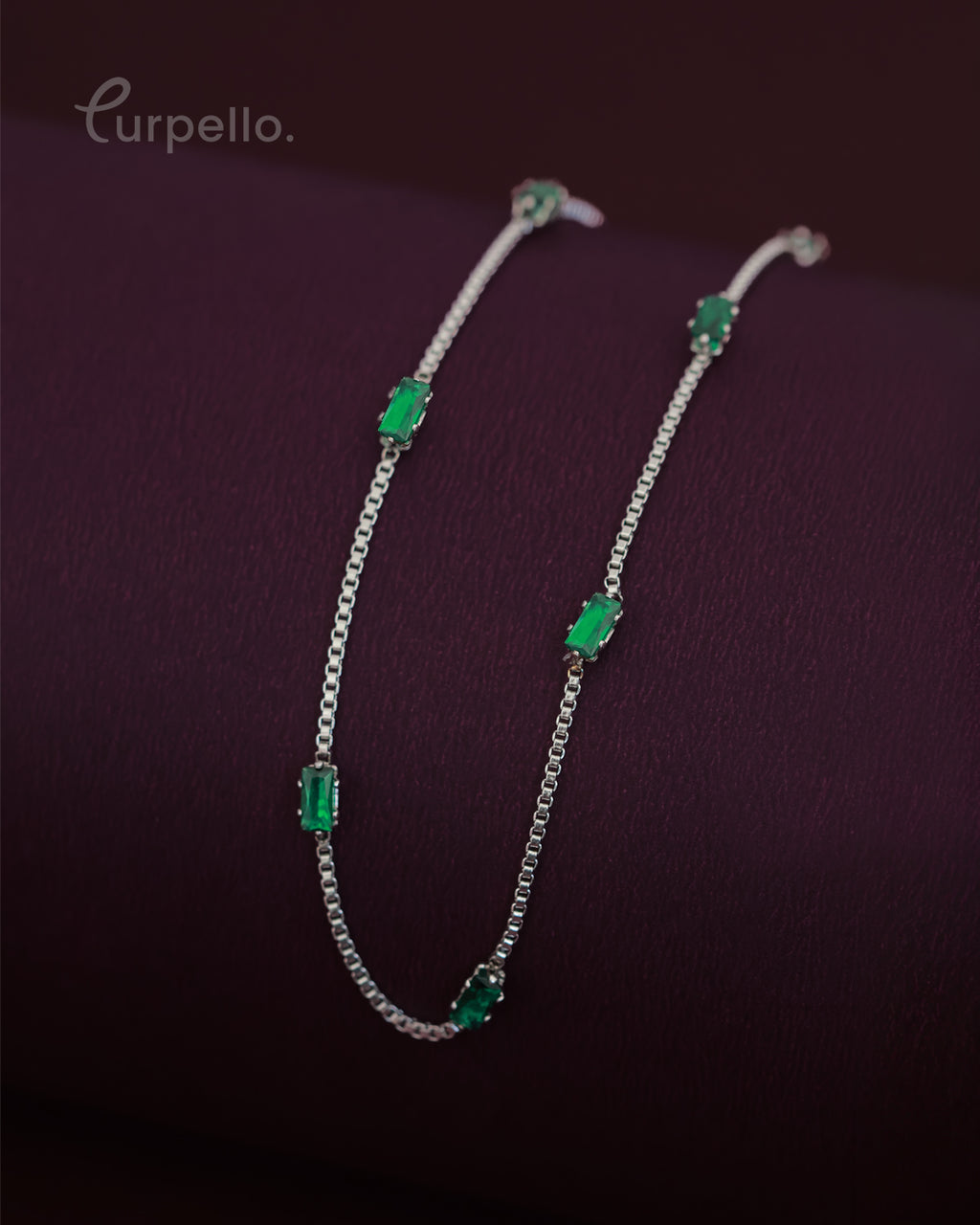 Purpello Emerald Green Stone Minimal Chain