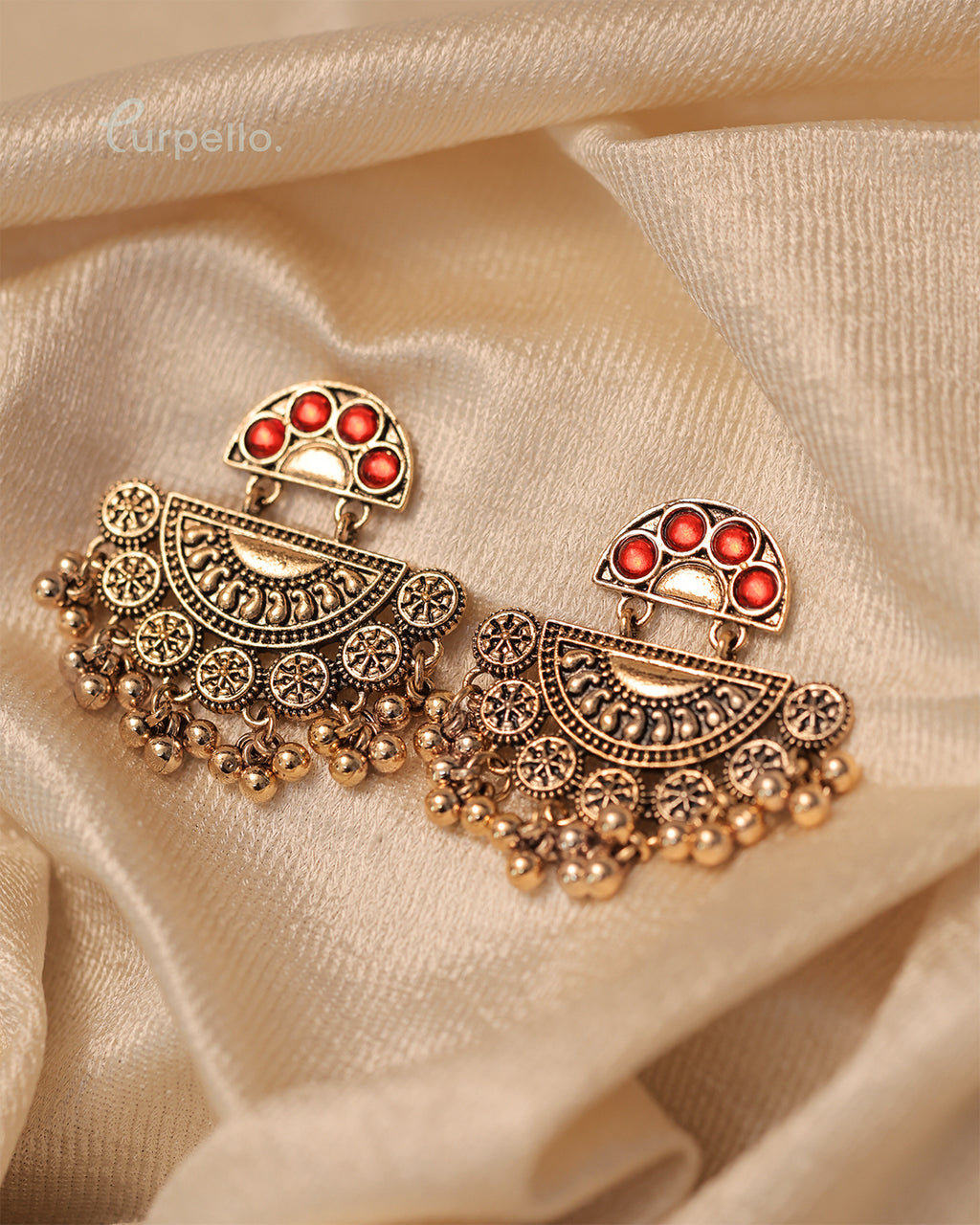 Purpello Antique Gold Plated Multicoloured Earring