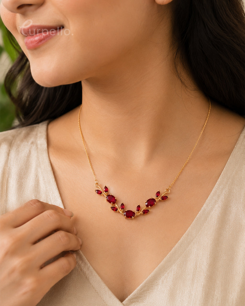 Purpello Ruby Red Leaf Necklace