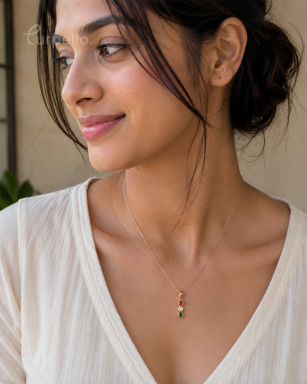 Purpello Rose Gold Triple Stone Pendant Necklace