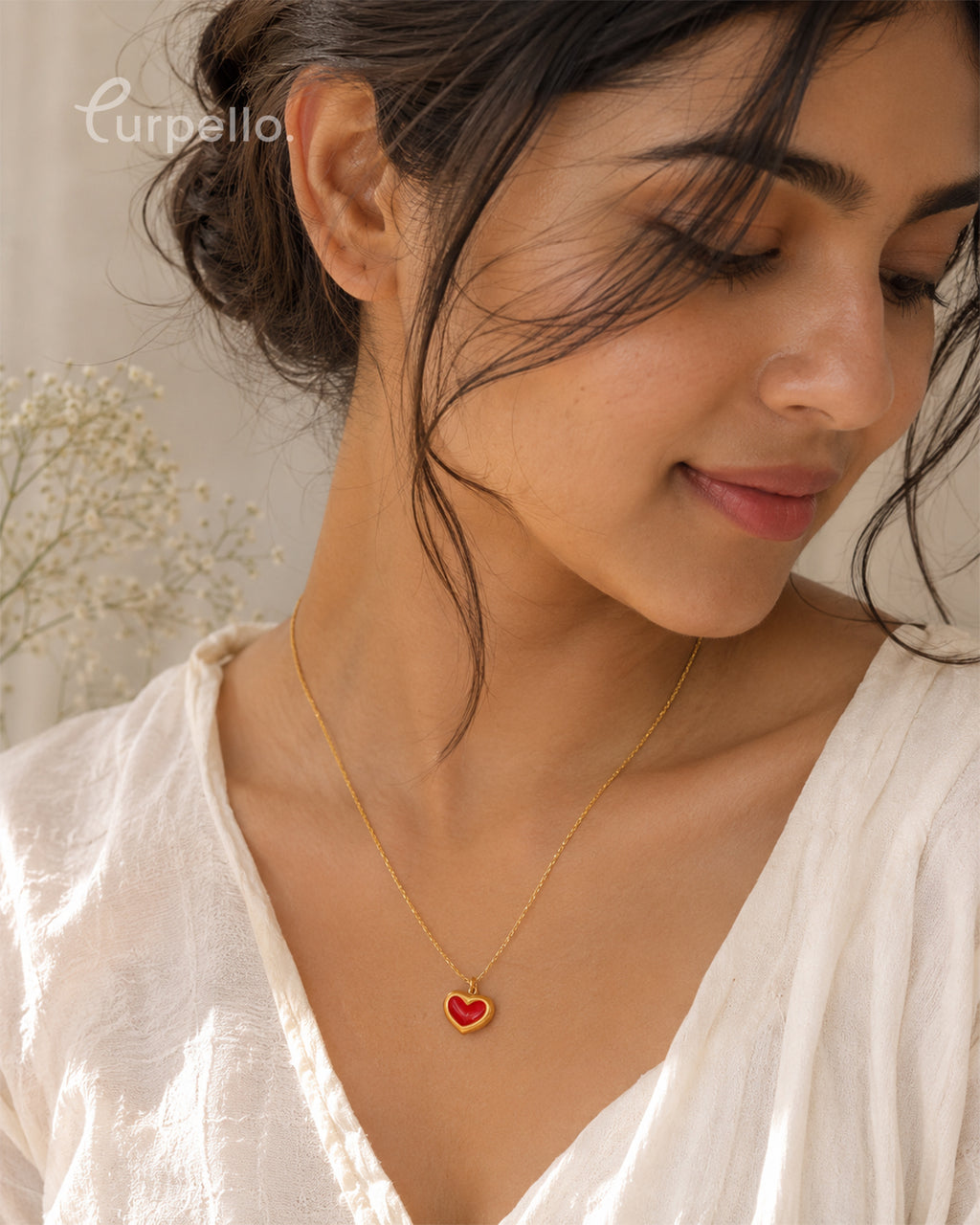 Ruby Heart Anti-Tarnish Gold Pendant Necklace