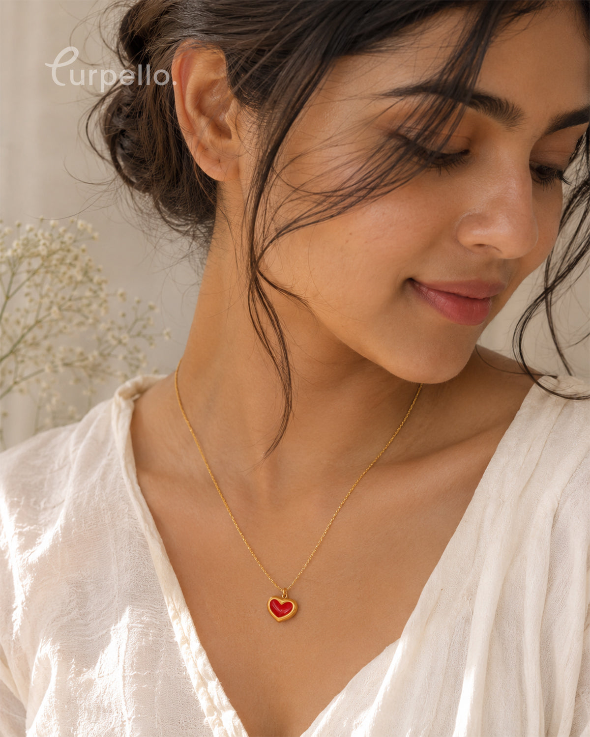 Ruby Heart Anti-Tarnish Gold Pendant Necklace
