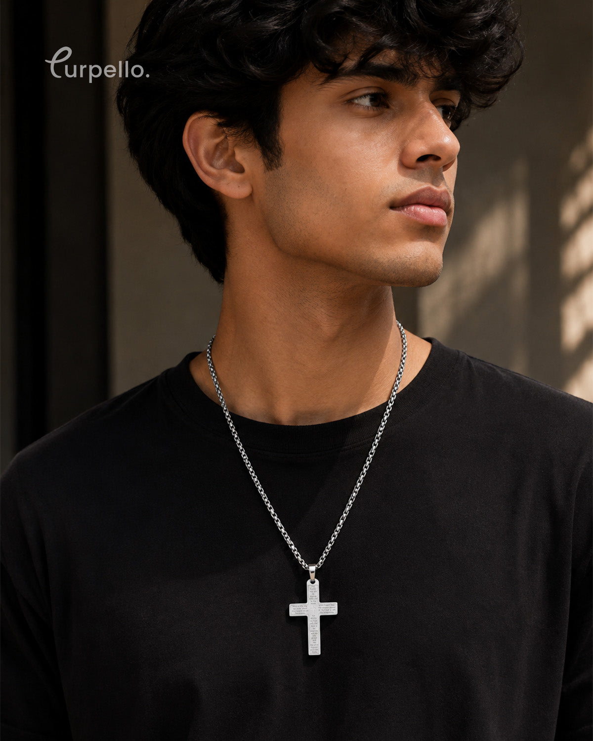 Purpello Men's Silver Cross Pendant Necklace