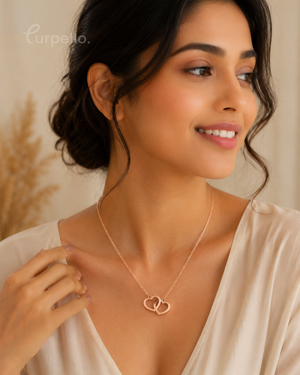 Purpello Interlocking Hearts Rose Gold Pendant Chain