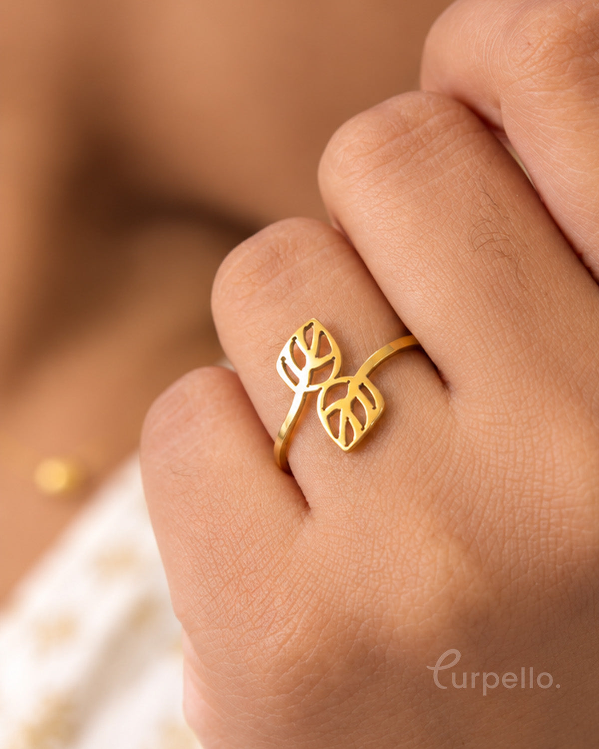 Golden Whisper Twin Leaf Ring