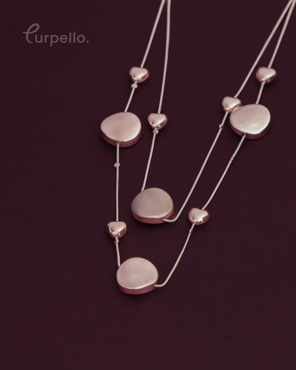 Purpello Rose Gold Multi-Layer Heart & Disc Chain