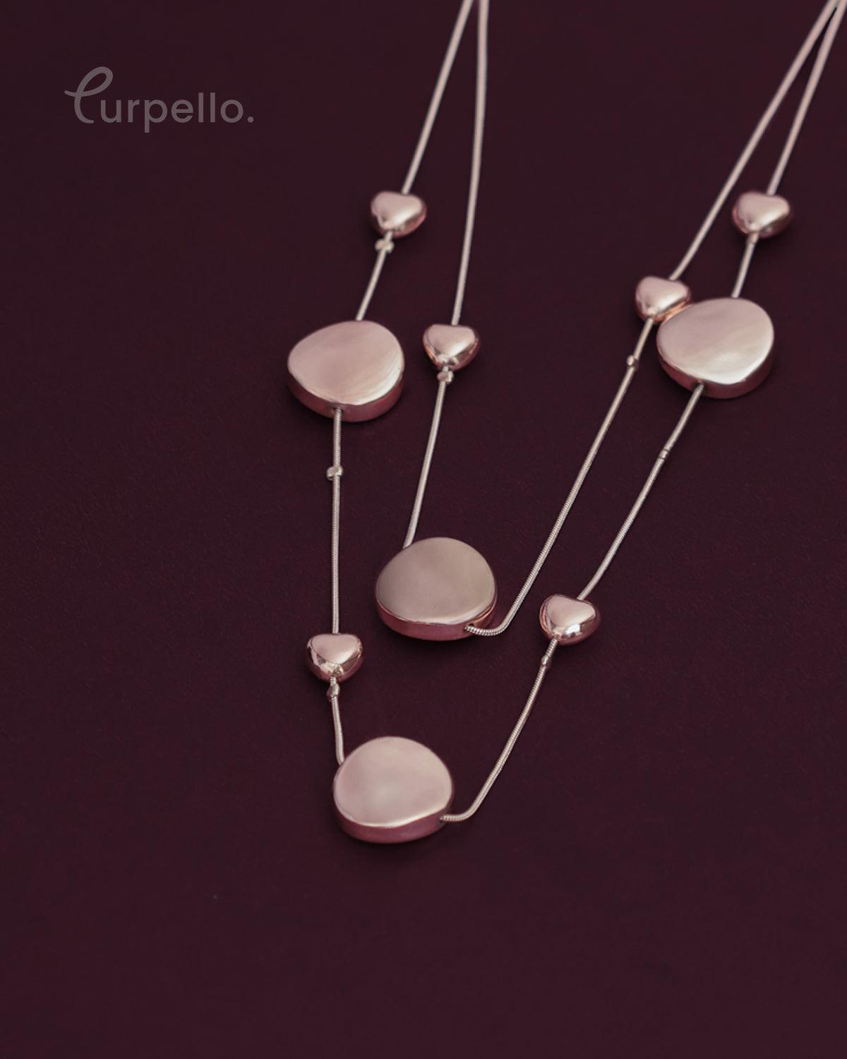 Purpello Rose Gold Multi-Layer Heart & Disc Chain