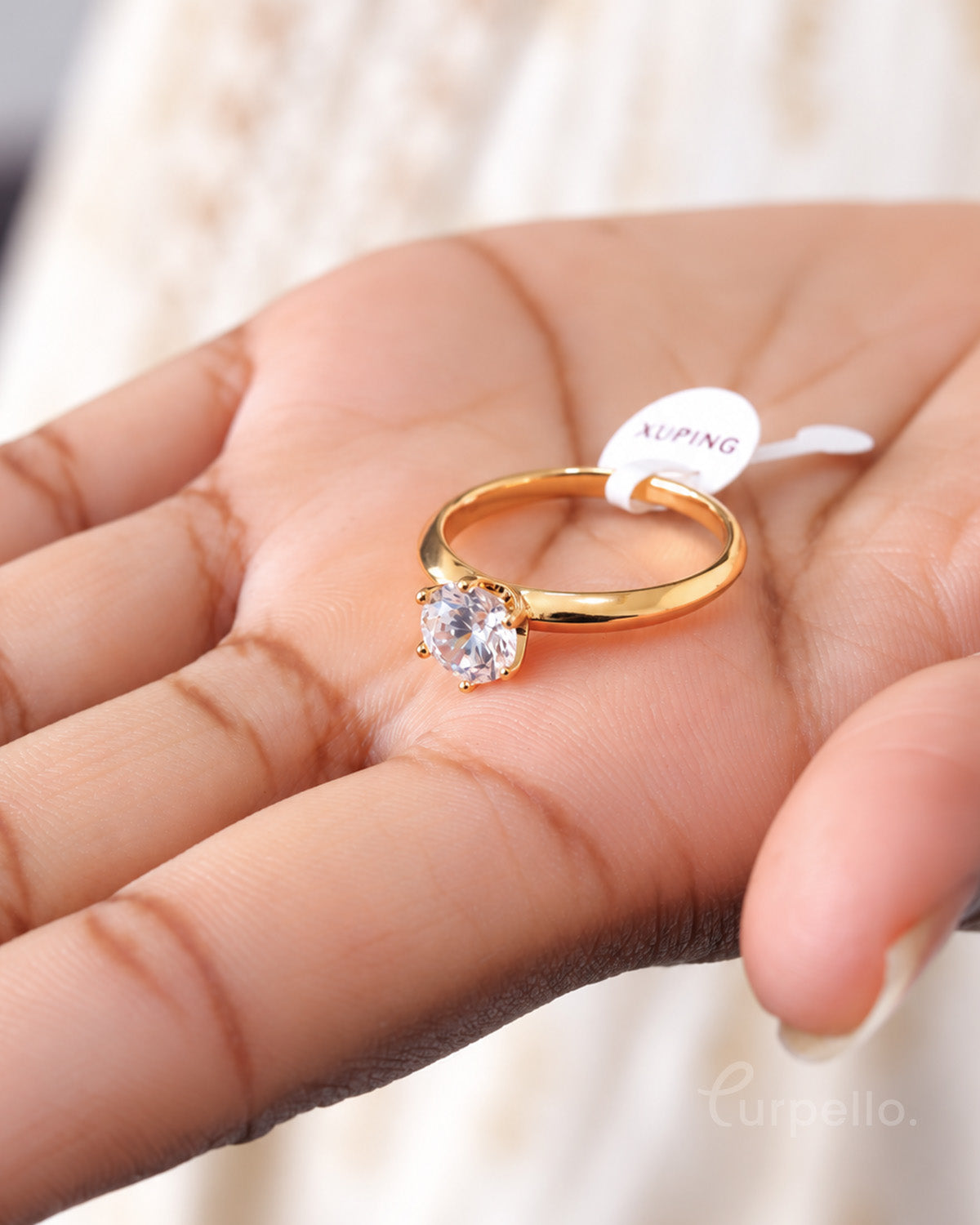 18K Gold Plated Solitaire Ring