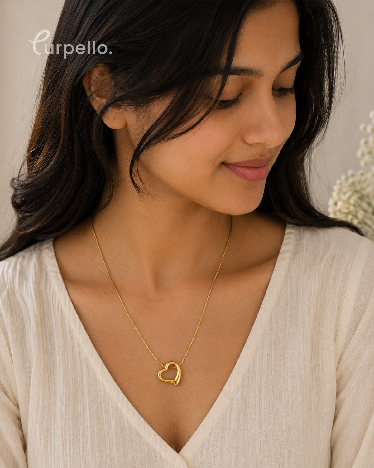 Purpello Minimalist Open Heart Gold Pendant Necklace