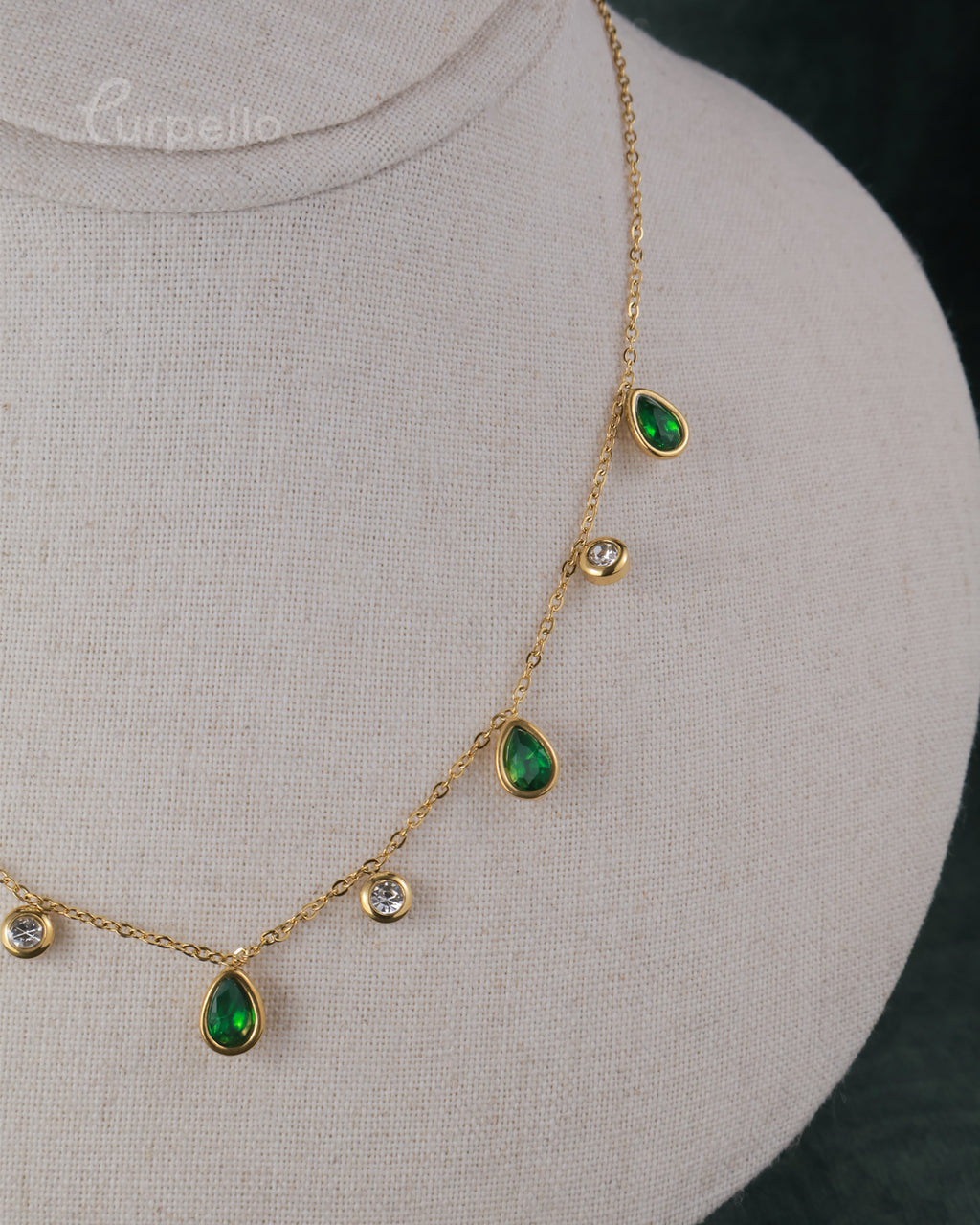 Purpello Anti-tarnish Green Stone Necklace
