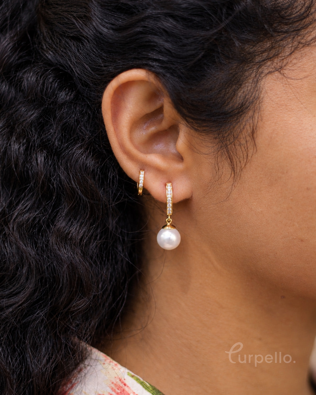 Pearlise Glow – Crystal Hoop & Pearl Drop Earrings