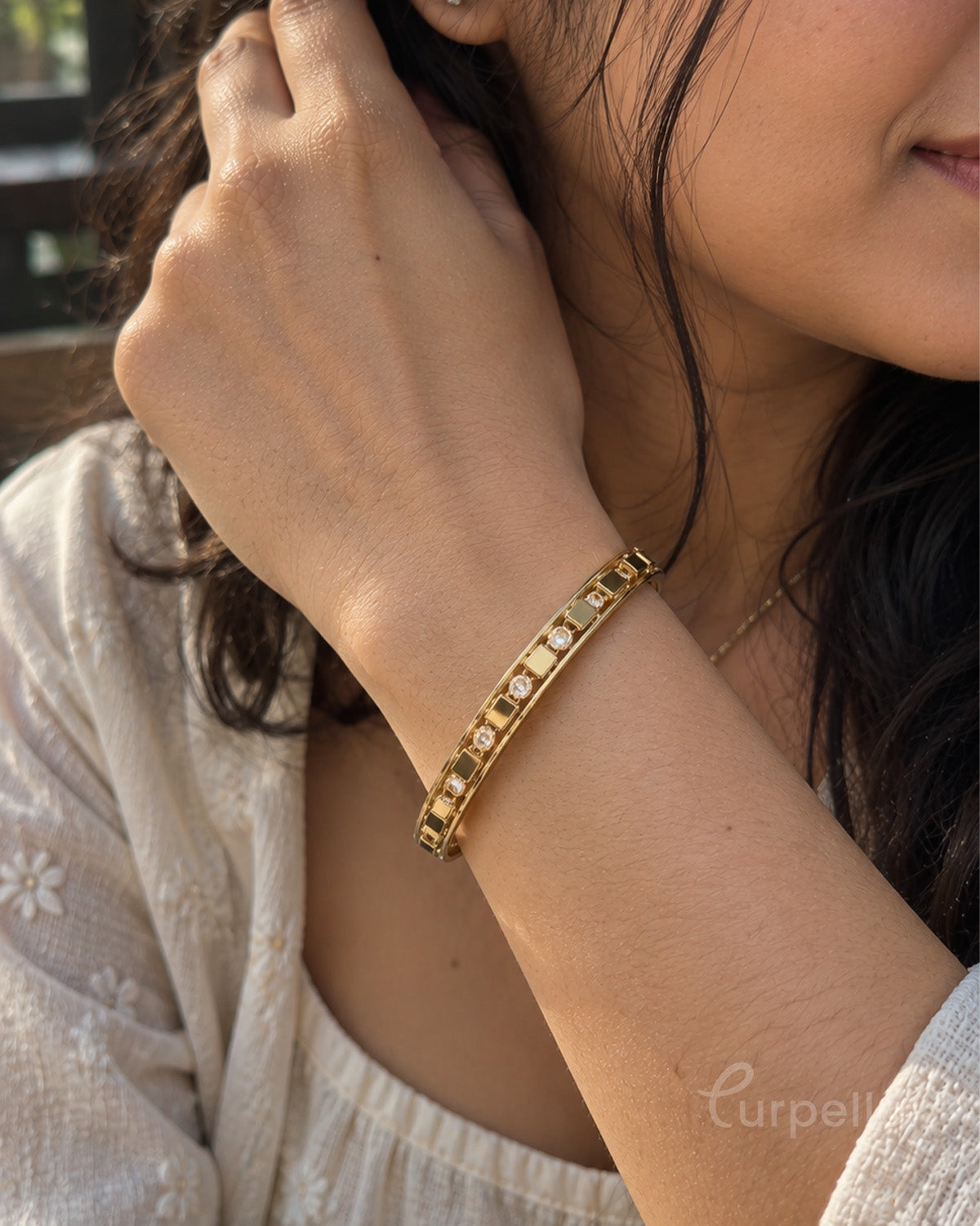 Luxe Geometric Crystal Gold Bangle