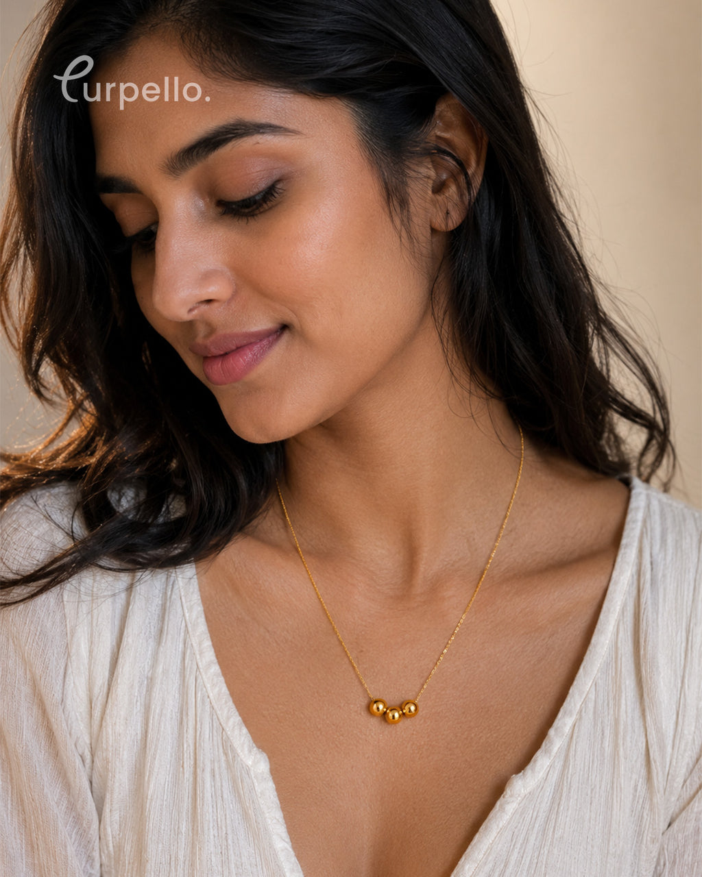 Minimal Triple Gold Bead Necklace