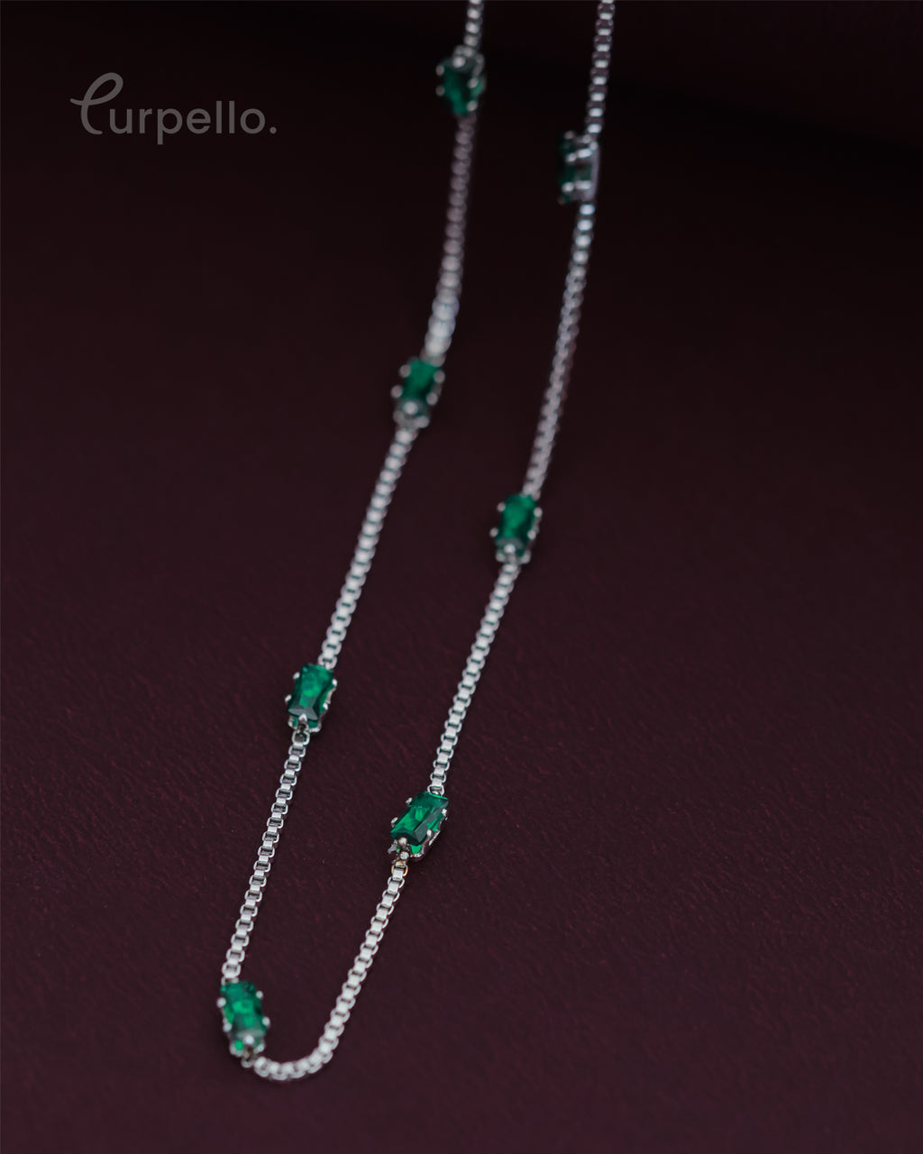 Purpello Emerald Green Stone Minimal Chain