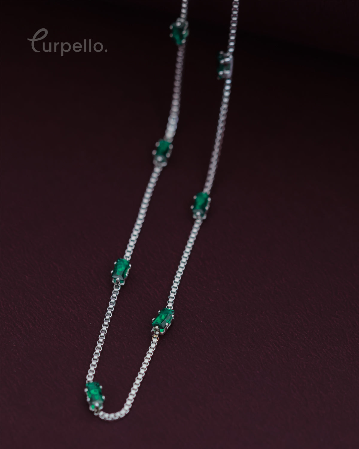 Purpello Emerald Green Stone Minimal Chain