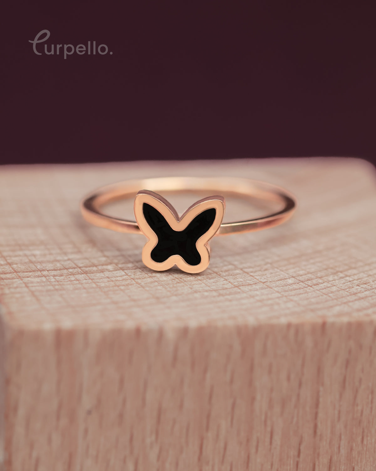 Purpello Butterfly Black Stone Ring